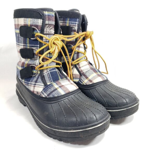 Itasca Rubber Rain Snow Boots Women's Size 10 Black Plaid Shaft - Picture 2 of 7